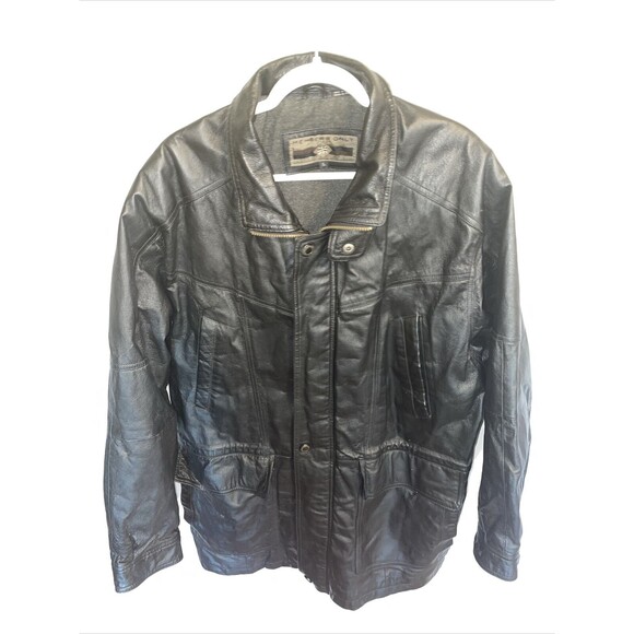 Members Only Other - Members Only Full Zip Coat Men’s Size Large Heavy Black Leather Pockets Vintage